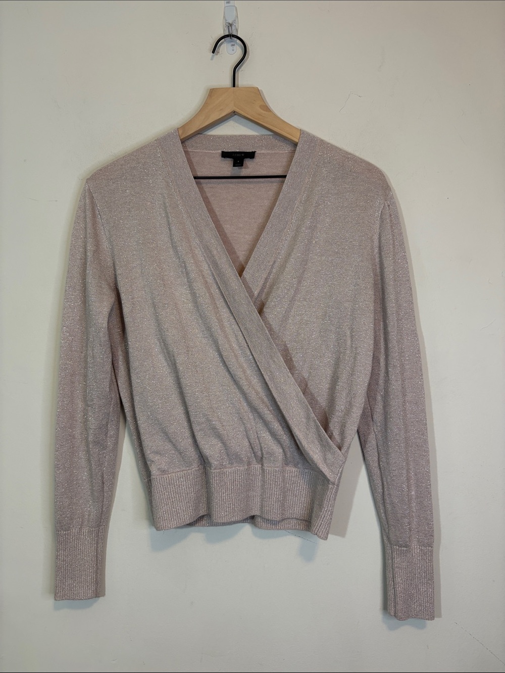 J.Crew Shimmering Metallic Wool Blend Faux-Wrap Surplice Draping V Neck Sweater